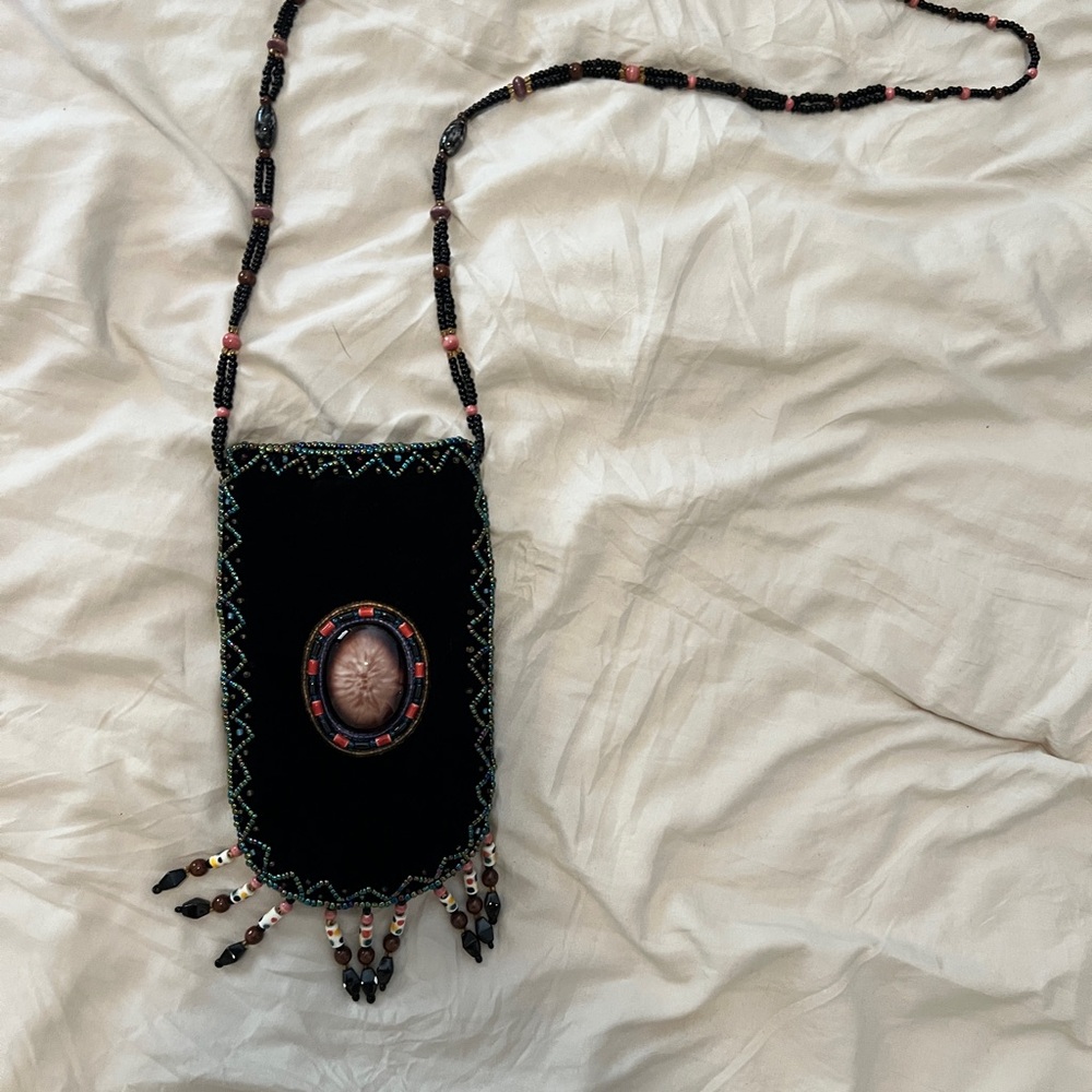 Beaded Black Velvet Amulet Beaded Crossbody Bag